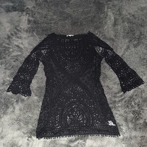 Black Lace Crochet Shirt
